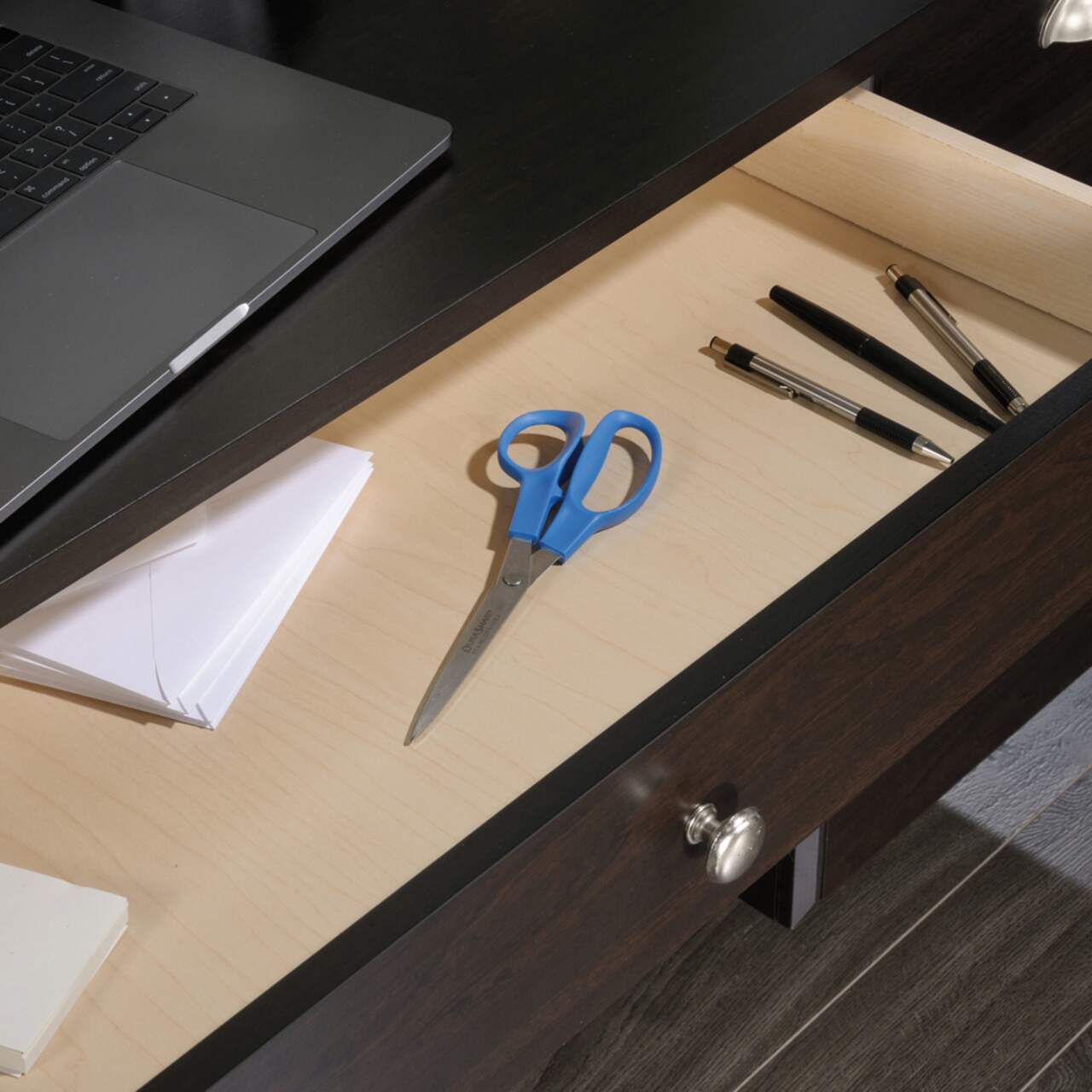 Sauder shoal creek shop desk jamocha wood