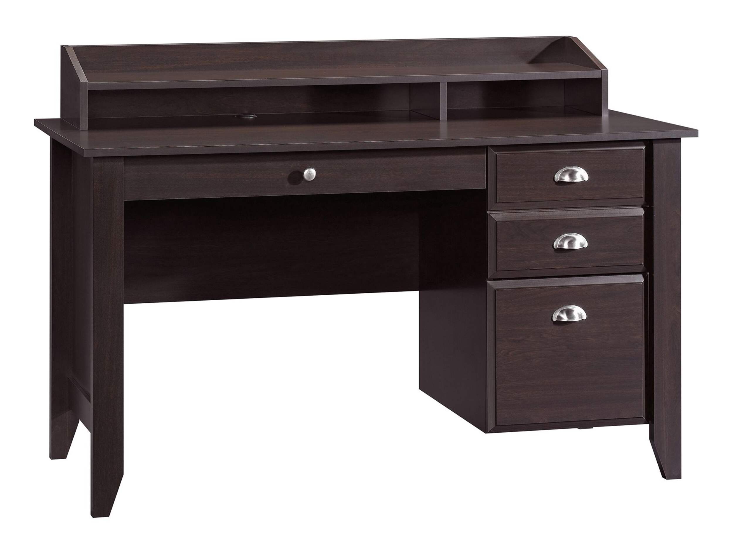 Sauder Shoal Creek 3-Drawer Home Office Computer Desk with Hutch, Jamocha Wood Finish Front_Angled_Right