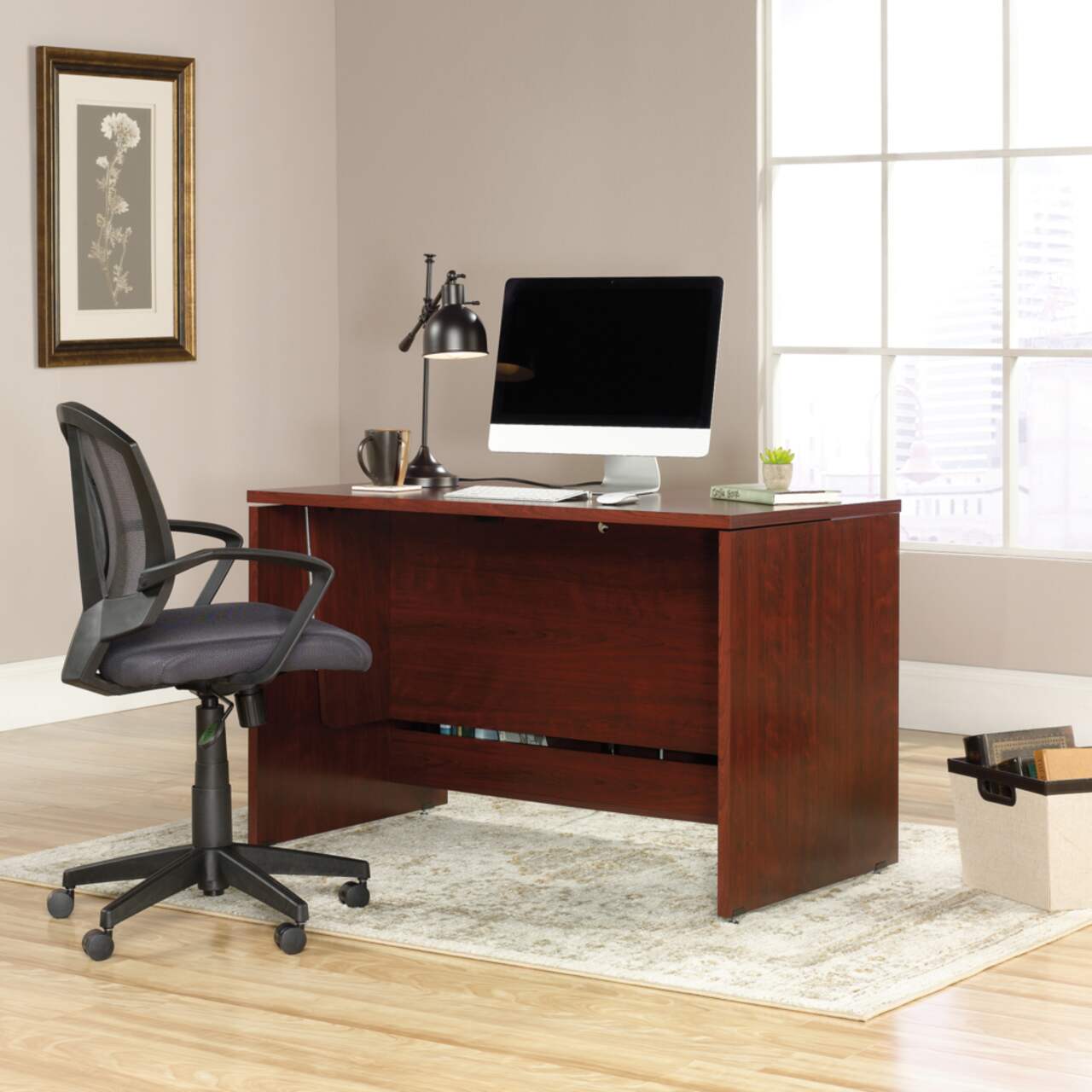 Sauder sit shop stand desk