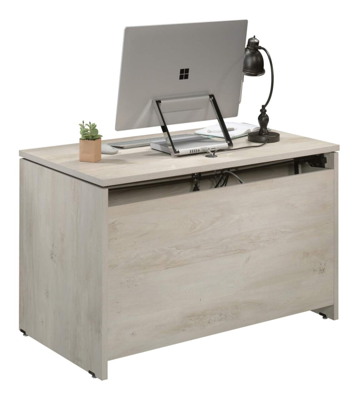 Sauder sit stand shop desk