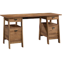 Sauder 4-Drawer Home Office Executive Trestle Desk With File Storage, Vintage Oak Finish Front_Angled_Right