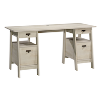 Sauder 4-Drawer Home Office Executive Trestle Desk With File Storage, Chalked Chestnut