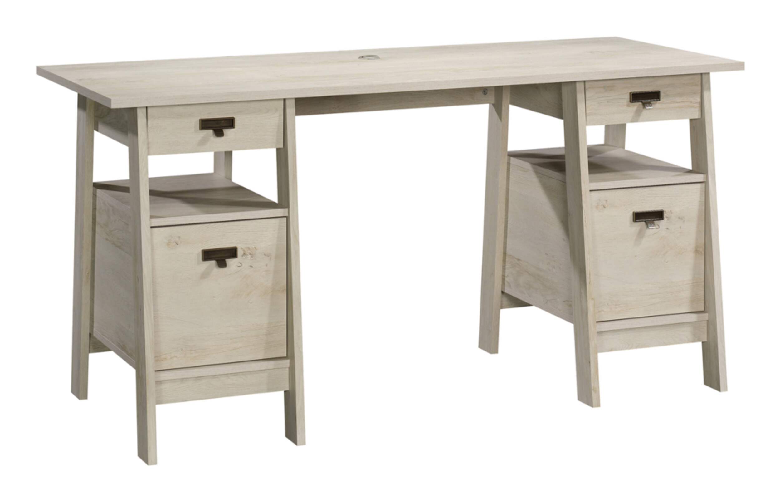 Sauder 4-Drawer Home Office Executive Trestle Desk With File Storage, Chalked Chestnut Front_Angled_Right