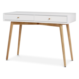 CANVAS Copenhagen 2-Drawer Home Office Writing Console Desk/Table With Wood Legs, White Front_Three_Fourths_Angled_Left