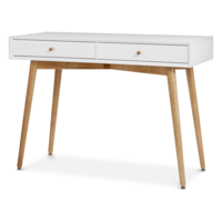 CANVAS Copenhagen 2-Drawer Home Office Writing Console Desk/Table With Wood Legs, White Front_Three_Fourths_Angled_Left