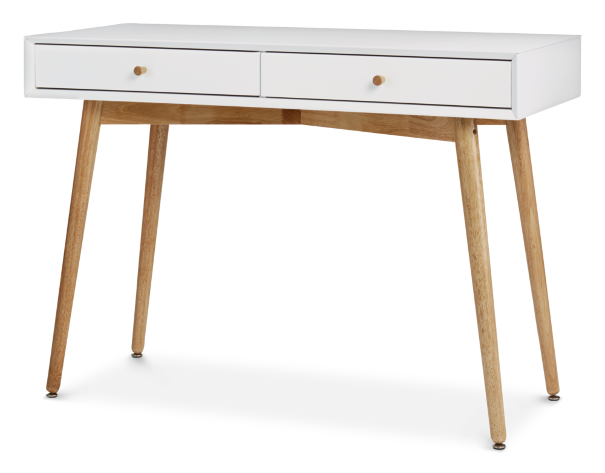CANVAS Copenhagen 2-Drawer Home Office Writing Console Desk/Table With Wood Legs, White Front_Three_Fourths_Angled_Left