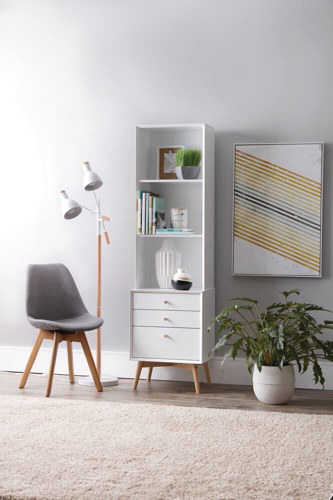 Canvas Copenhagen 2 Tier 3 Drawer, White Book Shelves With Drawers