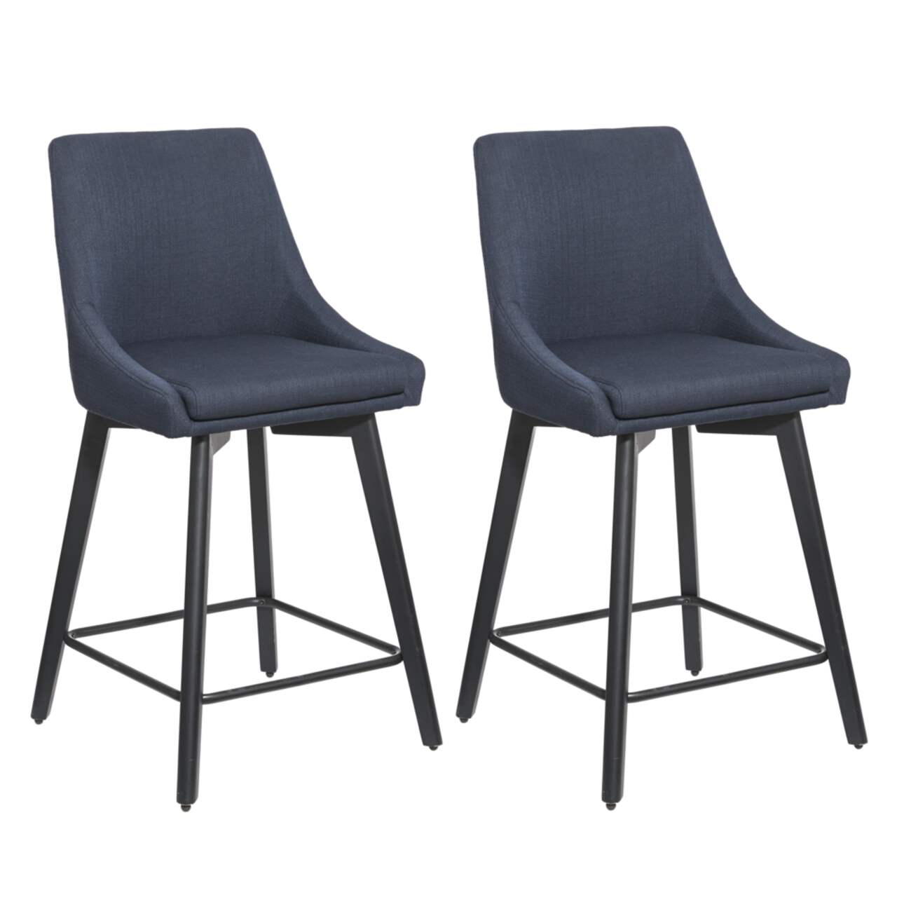 CANVAS Eve Upholstered Armless Counter Stool With High Backrest Wood Legs Navy Canadian Tire
