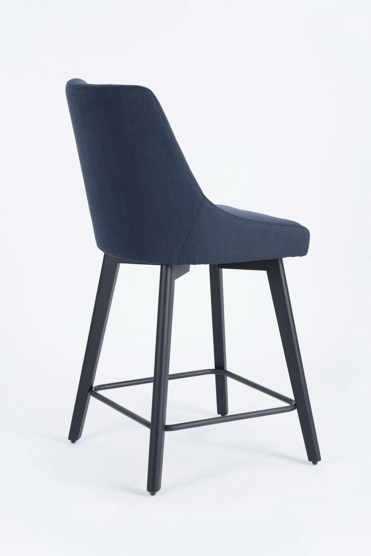 CANVAS Eve Upholstered Armless Counter Stool With High Backrest Wood Legs Navy