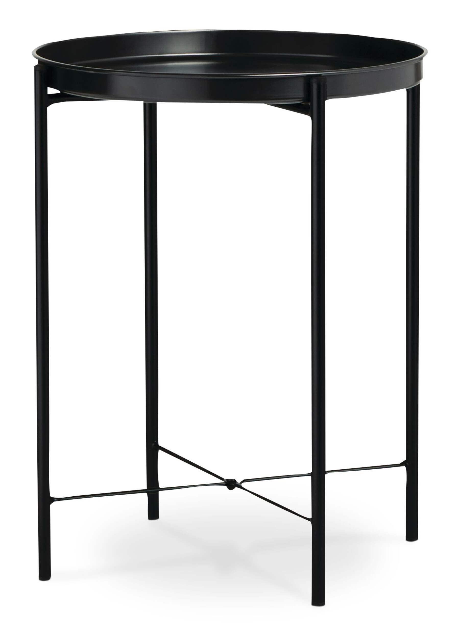 CANVAS Slate Round Metal Sofa End/Side Table with Removable Tray, Black, 21-in Front_Angled_Left