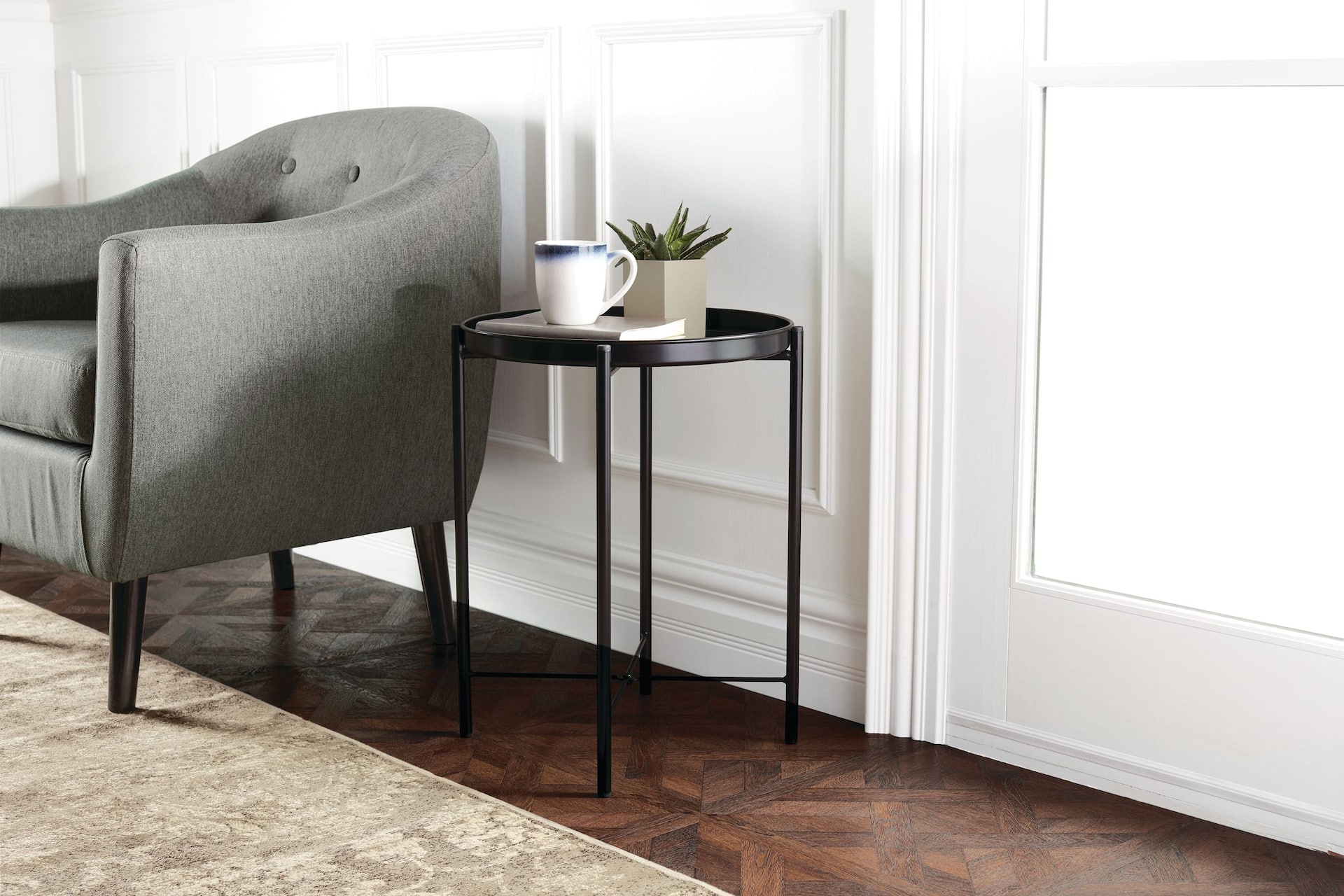 CANVAS Slate Round Metal Sofa Side Table With Removable Tray