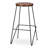 Tabouret de comptoir rond sans dossier sans accoudoirs en métal et bois massif CANVAS Axel, noir/brun Front_Angled_Left