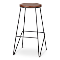 CANVAS Axel Round Metal & Solid Wood Top Counter Stool Armless Backless, Black/Brown Front_Angled_Left