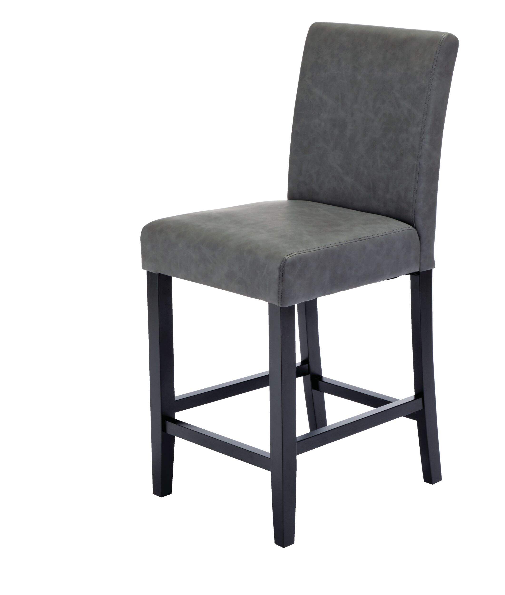 CANVAS Calder Upholstered Armless Counter Stool With High Backrest & Wood Legs, Grey Front_Angled_Left