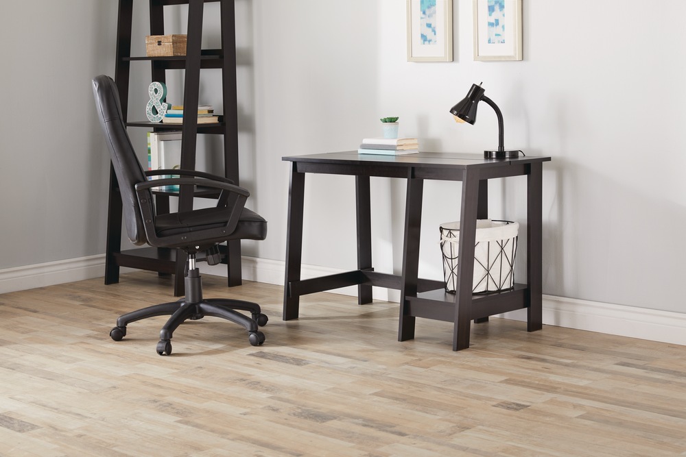 For Living Home Office Computer Trestle Desk With Storage Shelf, Cinnamon Cherry Finish