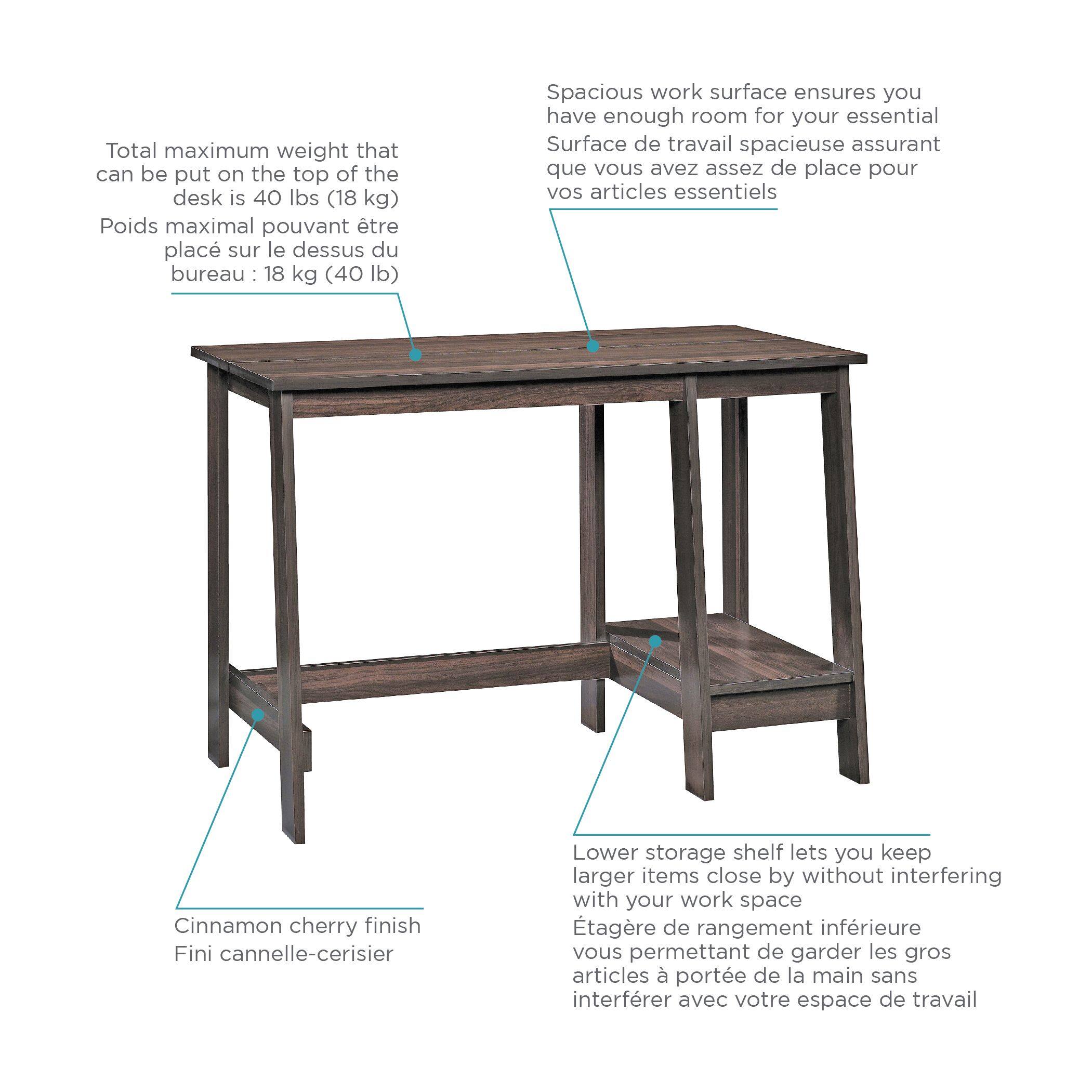 For Living Home Office Computer Trestle Desk With Storage Shelf Cinnamon Cherry Finish