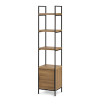 CANVAS Robson 4-Tier Metal Frame Narrow Bookcase With Storage Door, Oak Finish