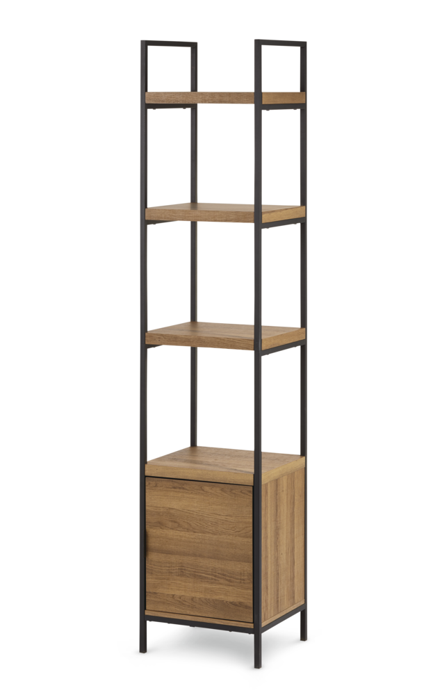 Canvas Robson 4 Tier Metal Frame Narrow, Solid Wood Tall Narrow Bookcase With Doors