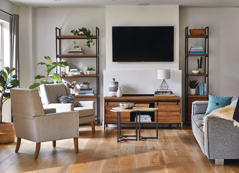 CANVAS Robson 4Tier Metal Frame Narrow Bookcase With Storage Door, Oak