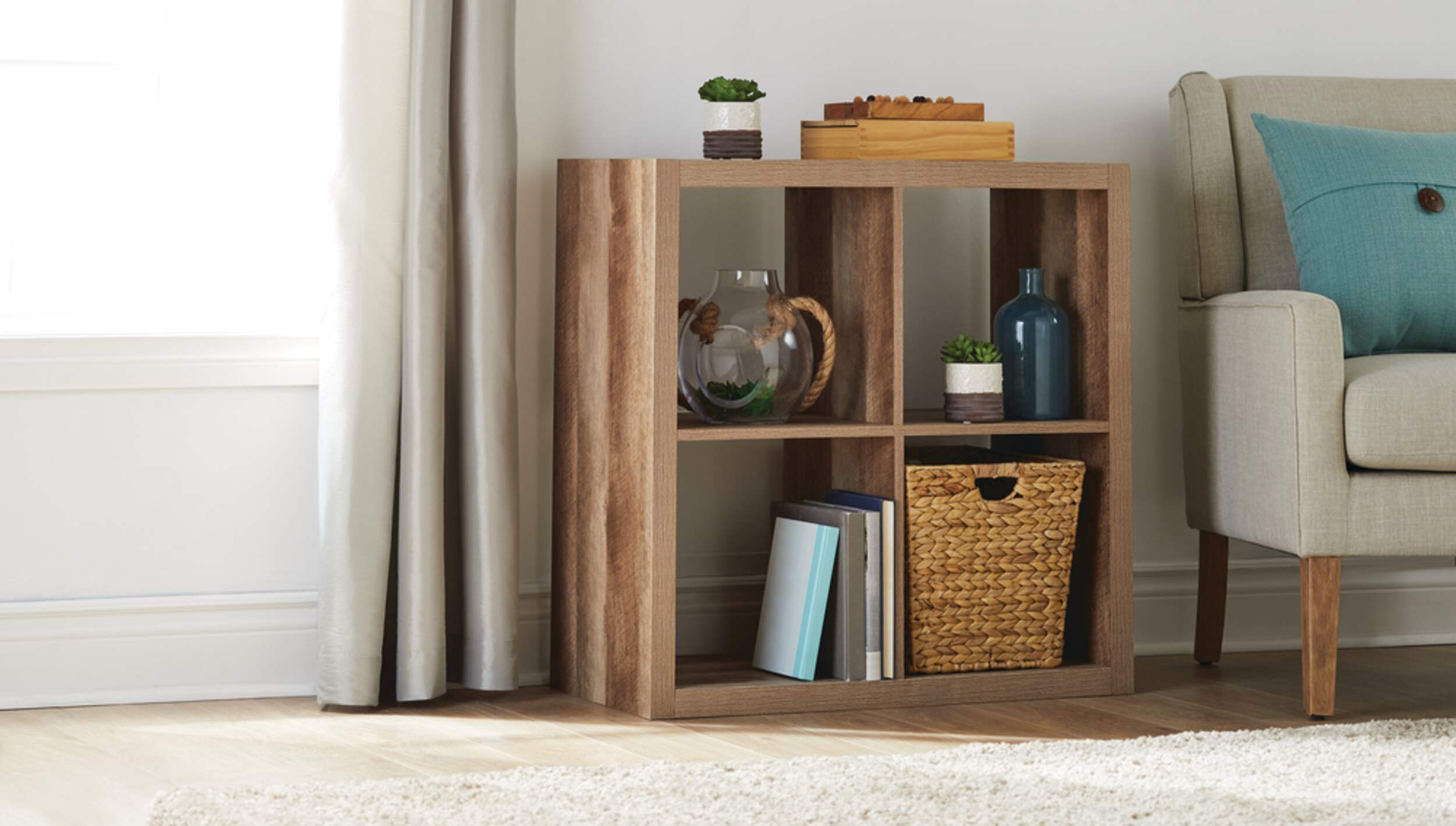 CANVAS Fraser 4Cube Storage Organizer, Bookcase/Bookshelf, Light Oak