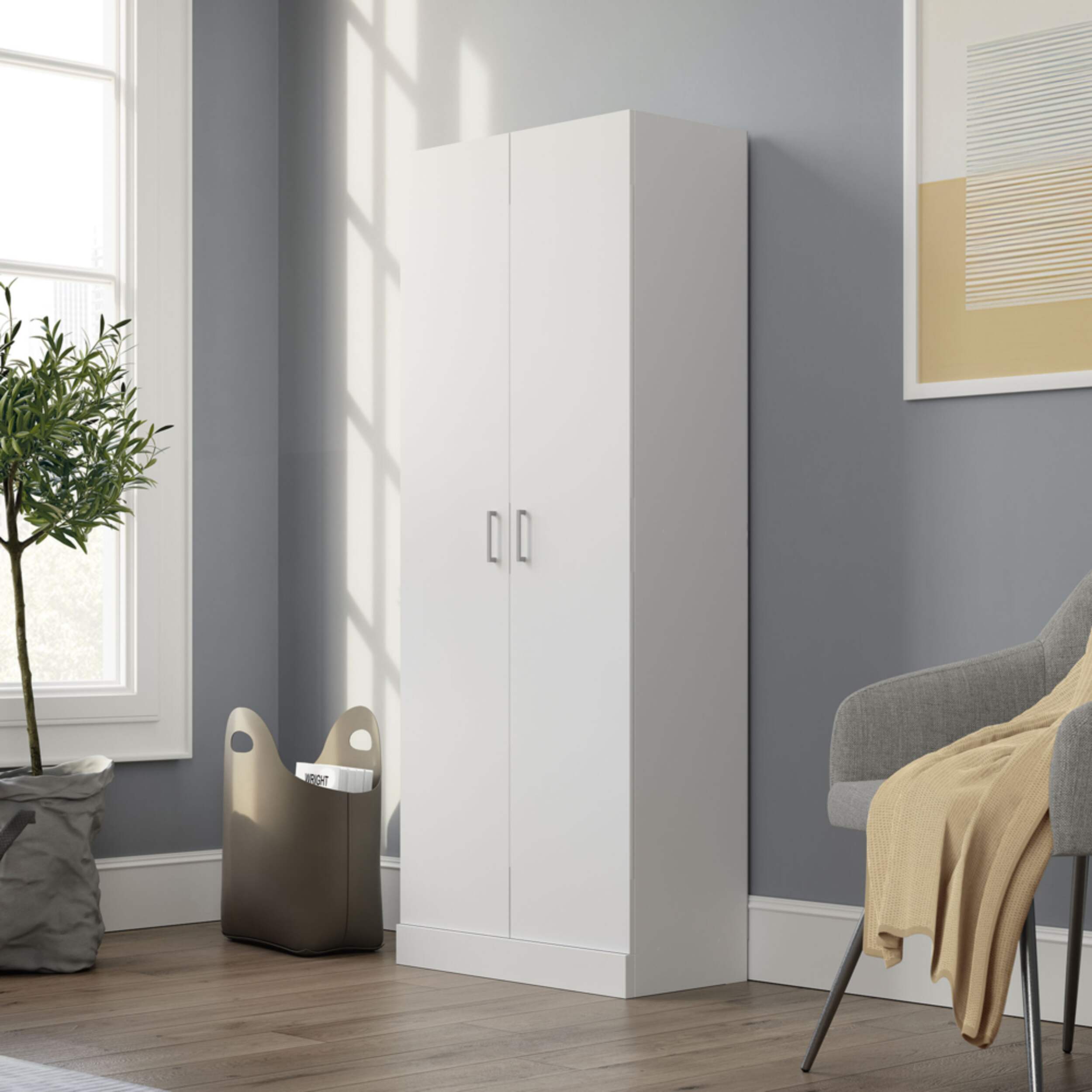 Sauder 2-Door Storage/Pantry Cabinet With Adjustable Shelves, White ...