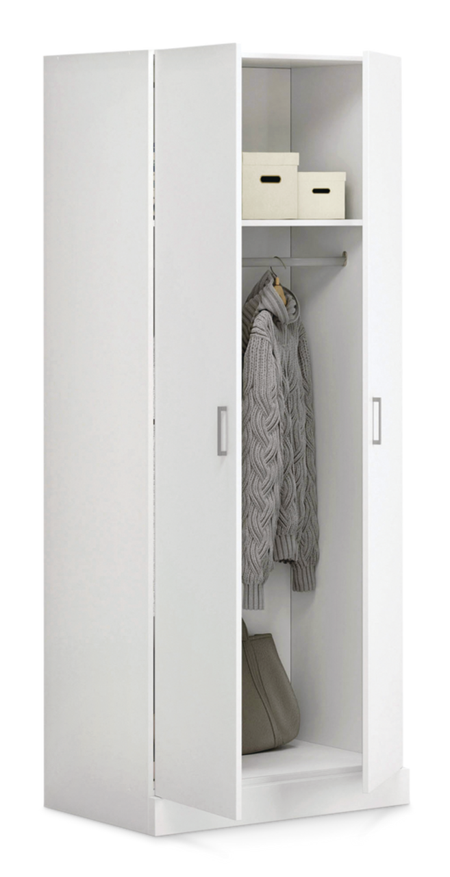 Penderie/garde-robe à 2 portes et 2 tiroirs avec tringle et tablettes  Sauder, blanc