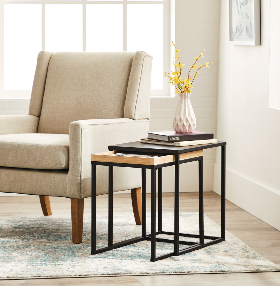 Tables d'appoint gigognes avec plateau de rangement CANVAS Carbon, paq