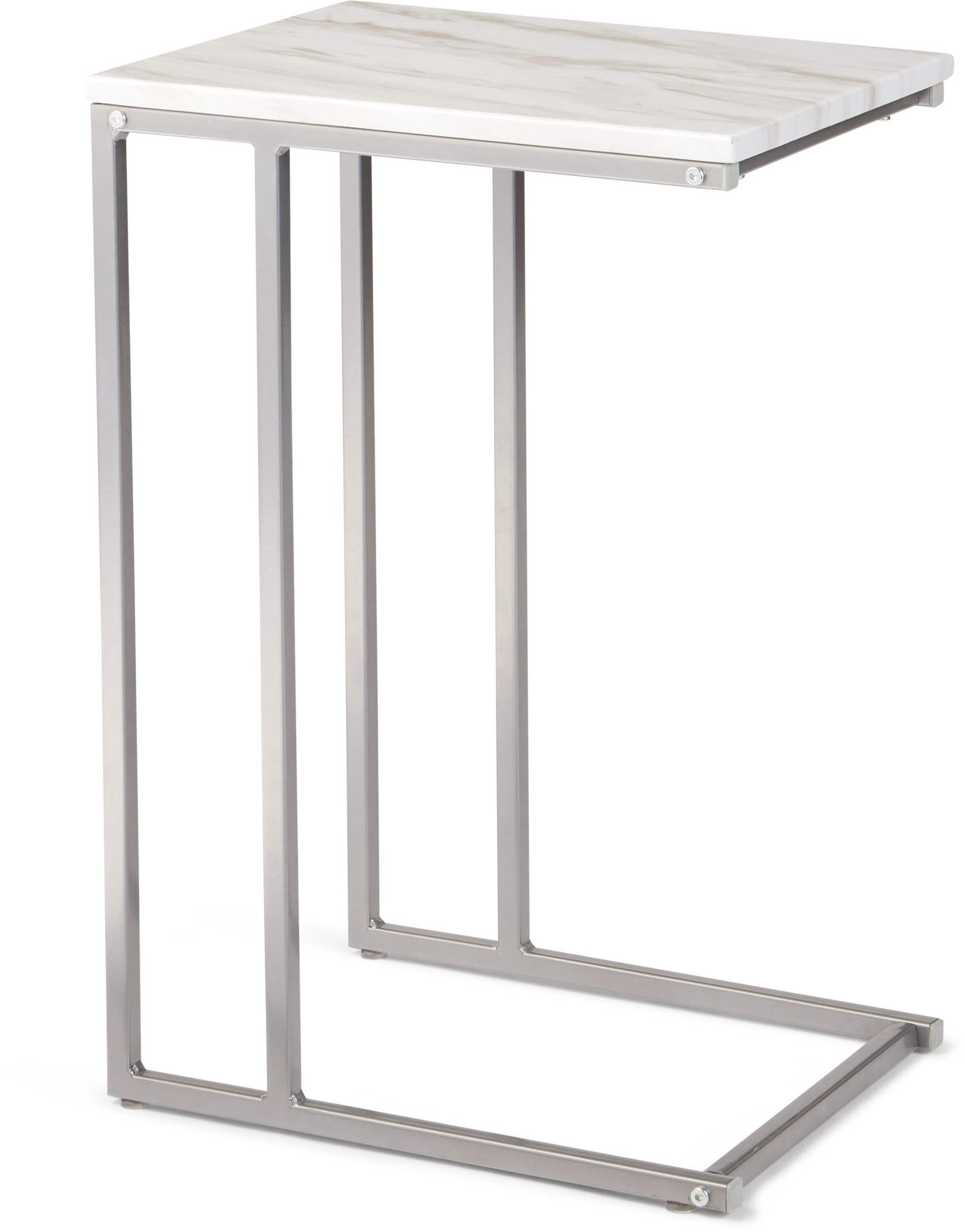 CANVAS Trinity C-Shaped Marble-Look Top Sofa End/Side Accent Table With Metal Base, White, 24-in Front_Angled_Right