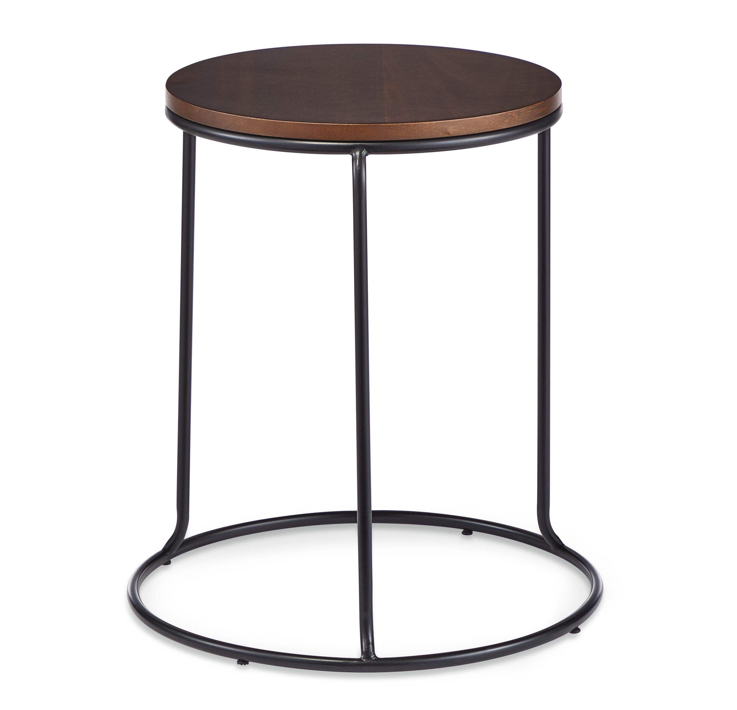 CANVAS Kelowna Round Solid Wood Top Stacking Sofa End/Side Accent Table With Metal Base, 20-in Front_Elevated