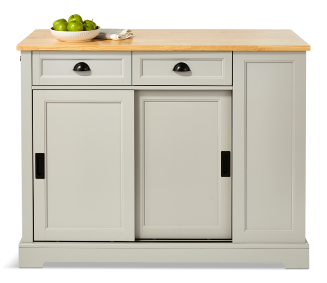 CANVAS Olsen Wood Top Sliding Door Kitchen Storage Island with Folding