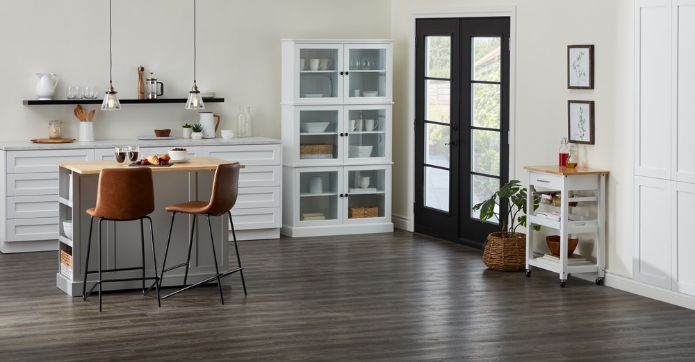 CANVAS Olsen Wood Top Sliding Door Kitchen Storage Island with Folding