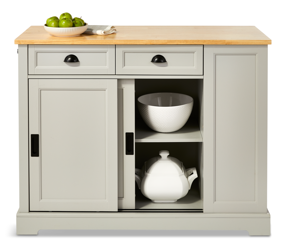 CANVAS Olsen Wood Top Sliding Door Kitchen Storage Island with Folding
