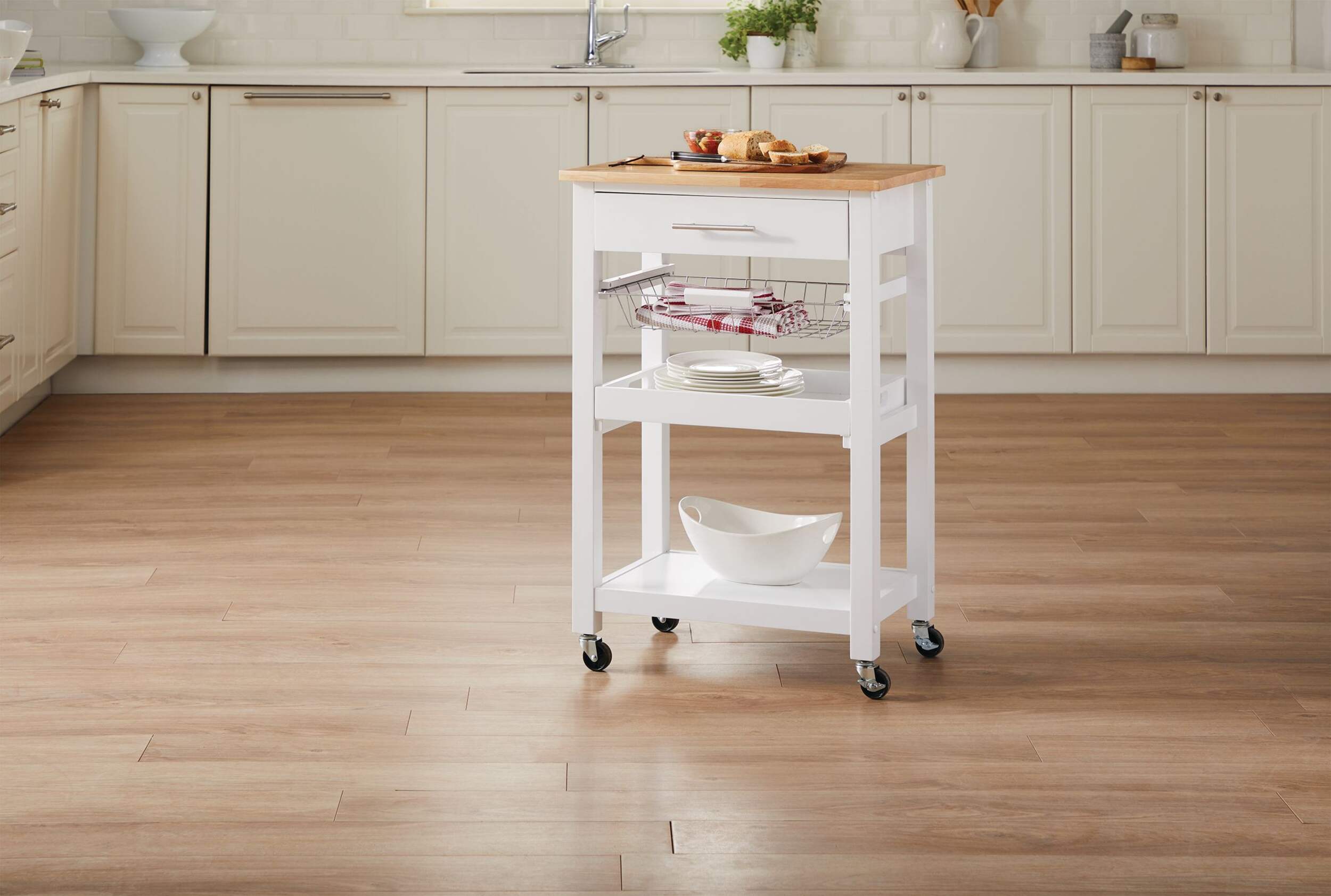 CANVAS Dorval Wood Top Kitchen Utility Storage Cart With Basket