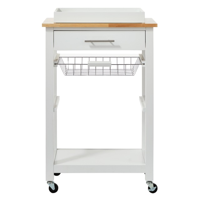 CANVAS Dorval Wood Top Kitchen Utility Storage Cart With Basket
