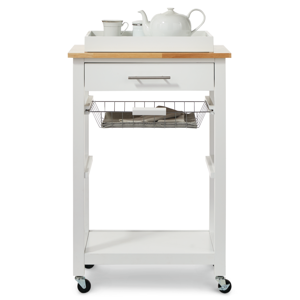 CANVAS Dorval Wood Top Kitchen Utility Storage Cart With Basket