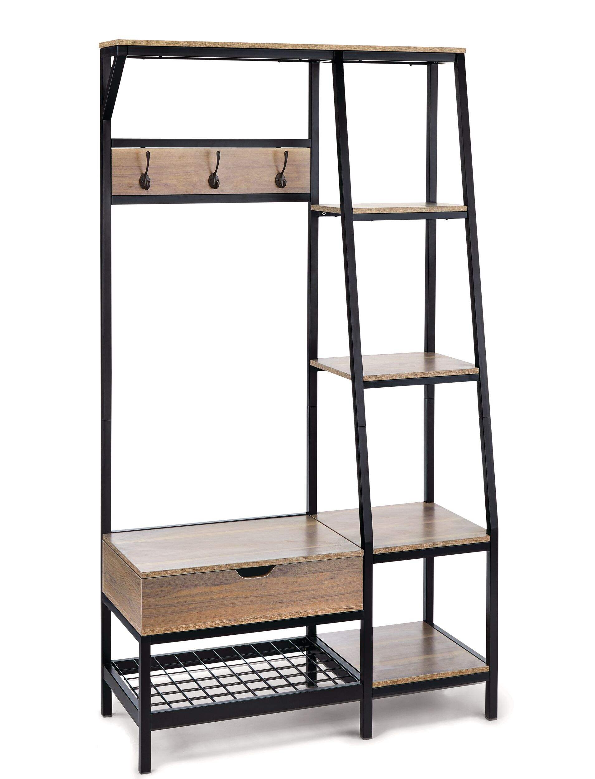 CANVAS Caledon 3-Hook Entryway Coat Rack/Hall Tree With Storage Bench & Shoe Rack Front_Three_Fourths_Angled_Right