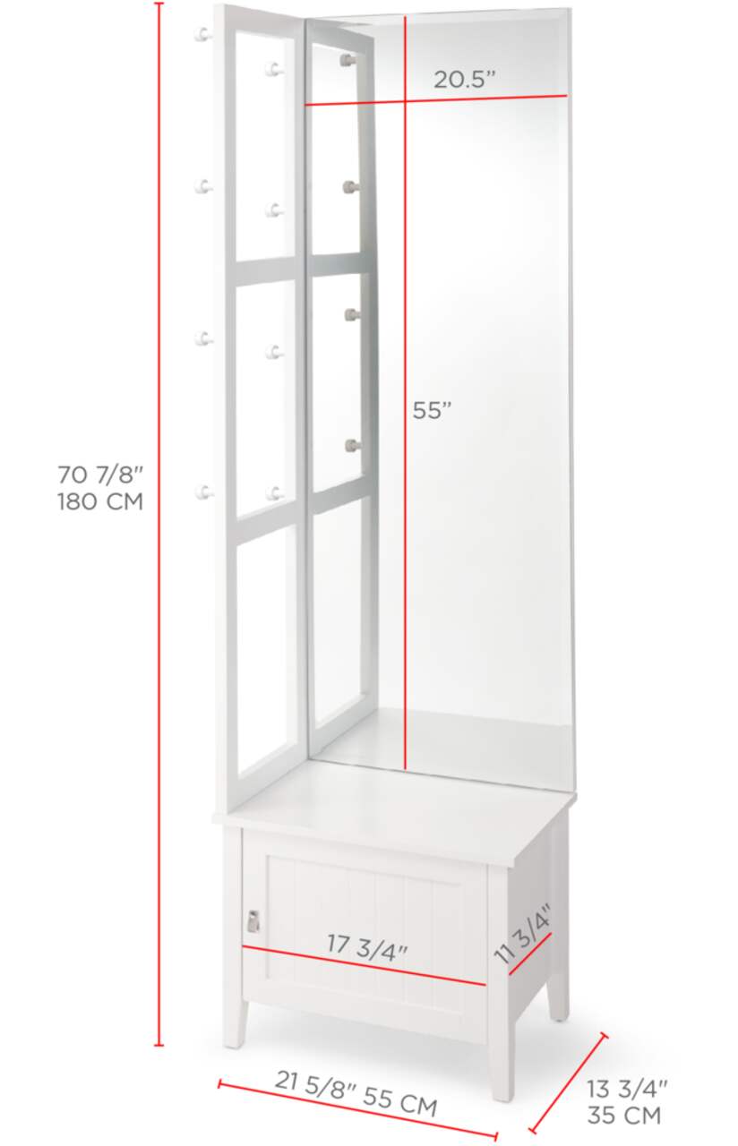 CANVAS Campbell 8 Hook Entryway Coat Rack Hall Tree With Storage Bench Mirror White Canadian Tire