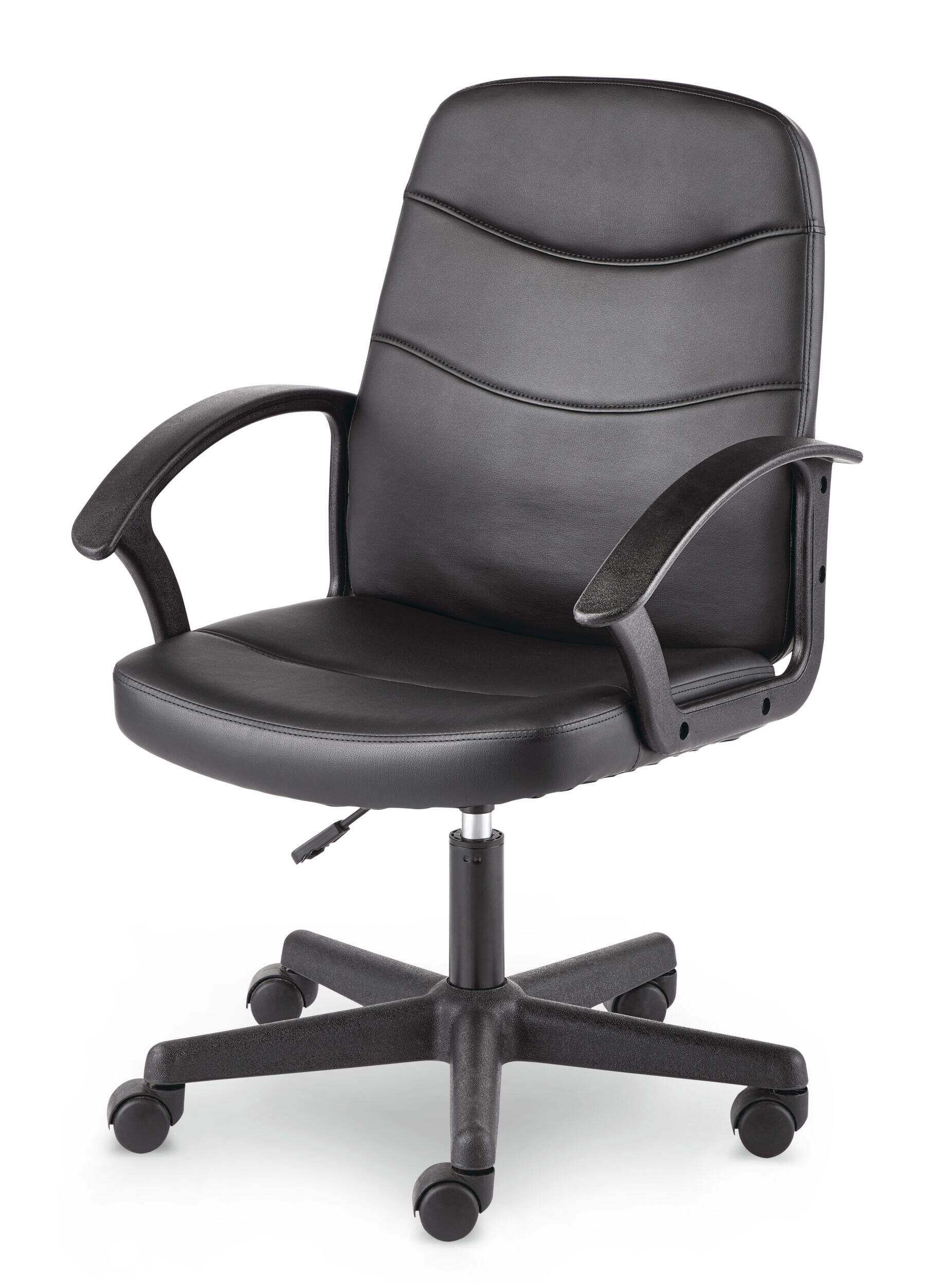 Fauteuil de bureau pivotant For Living en similicuir, hauteur réglable, noir Front_Three_Fourths_Angled_Left