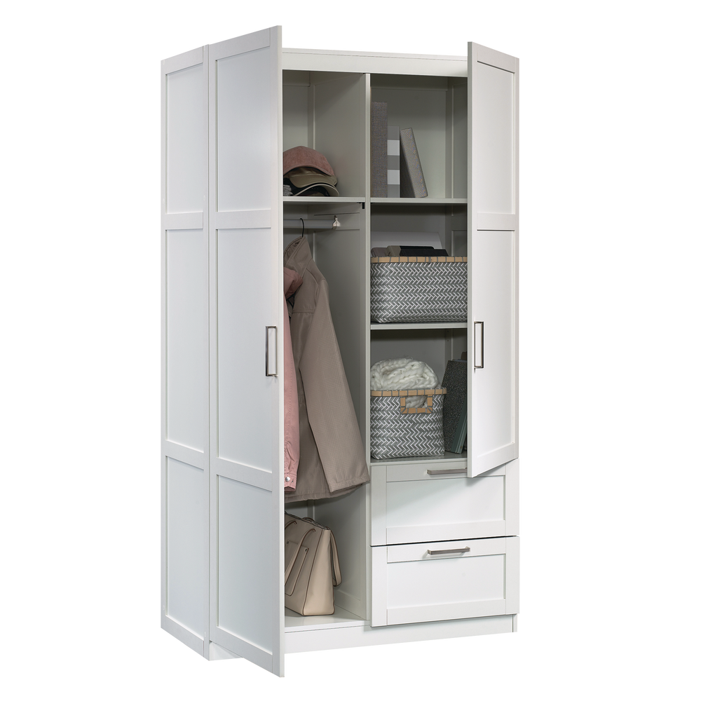 Penderie/garderobe à 2 portes et 2 tiroirs avec tringle et tablettes