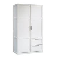 Sauder 2-Door 2-Drawer Wardrobe/Armoire Clothes Storage Cabinet With Hanger Rod, White Front_Three_Fourths_Angled_Right