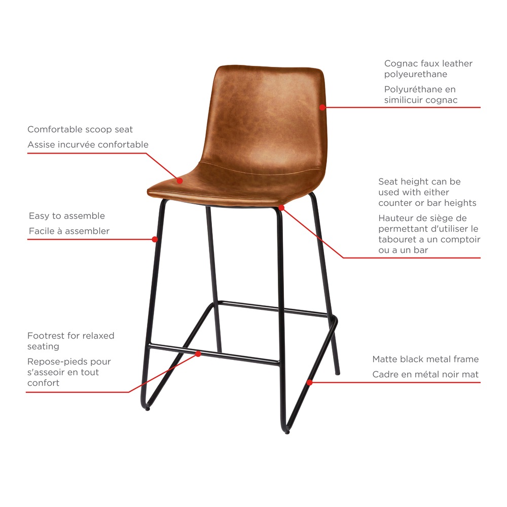 CANVAS Barrington Counter Stool, Cognac Canadian Tire