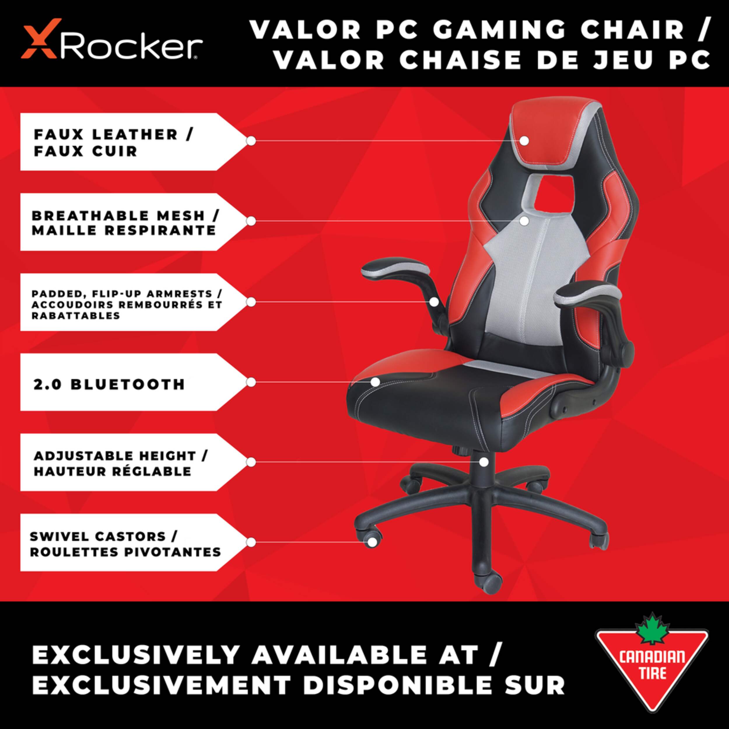 X Rocker Valor Fauteuil de bureau/jeux vidéo noir, ergonomique, pivotant et reglable avec
