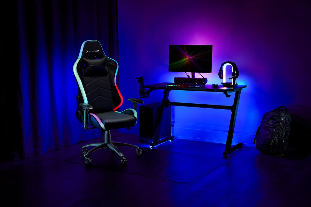 X Rocker Strike RGB Ergonomic Adjustable Swivel PC Gaming/Office Chair w/ LED Light, Black 