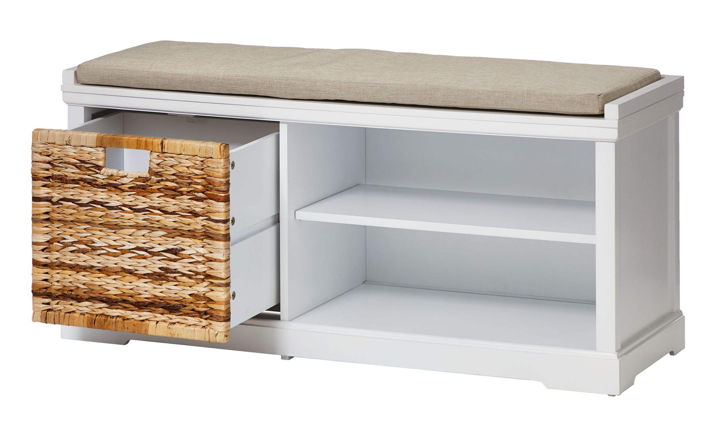 For Living Storage Bench, White Front_Three_Fourths_Angled_Left