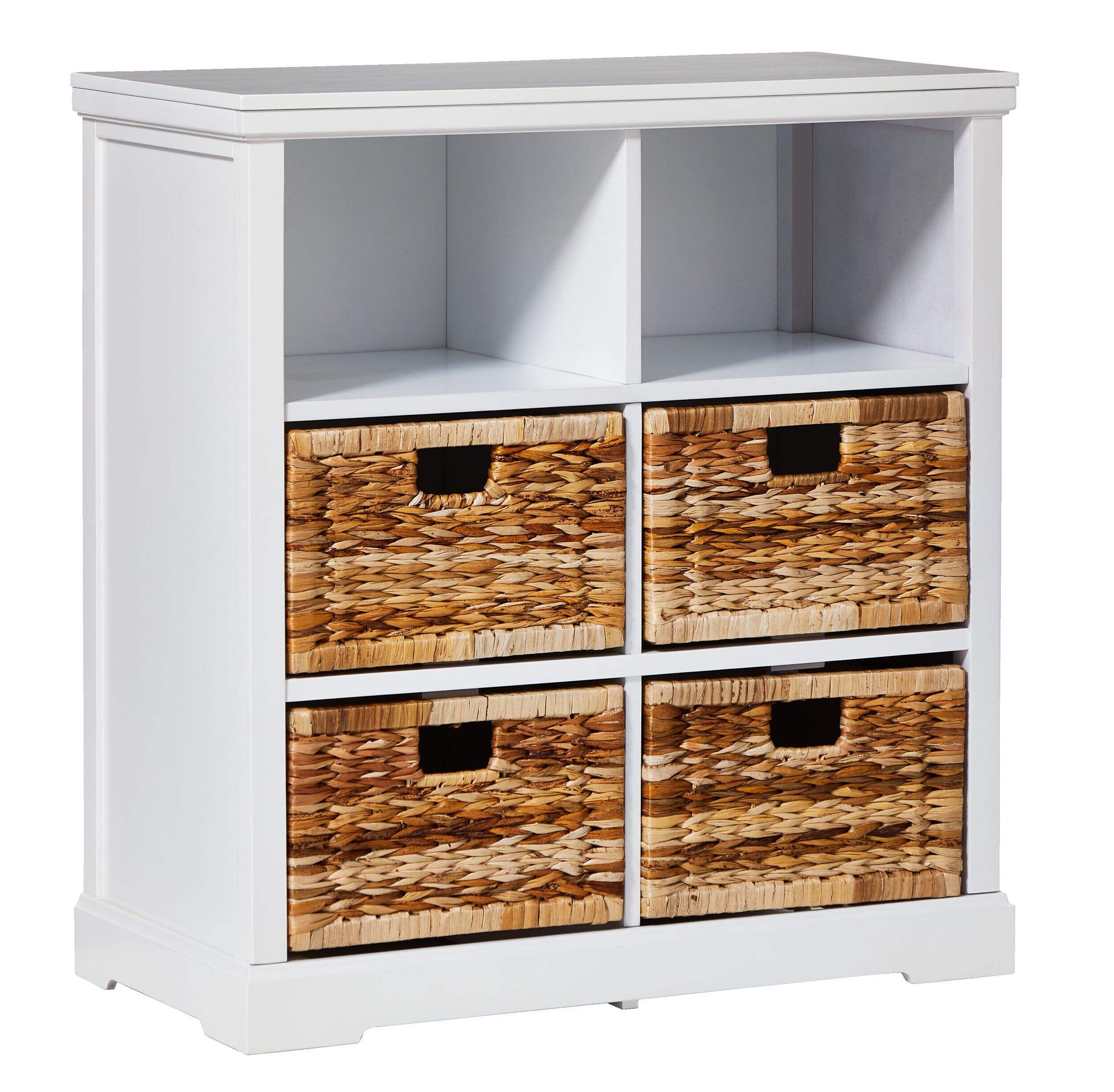 For Living 4-Drawer 2-Shelf Storage Cabinet, White Front_Three_Fourths_Angled_Right