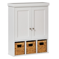 For Living Wall Mount Cabinet With Baskets, White Front_Three_Fourths_Angled_Right