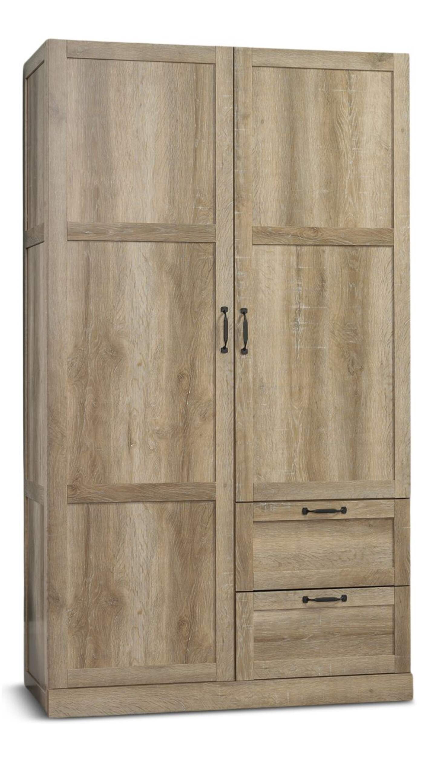 Sauder 2 Door 2 Drawer Wardrobe, Oak Front_Angled_Right