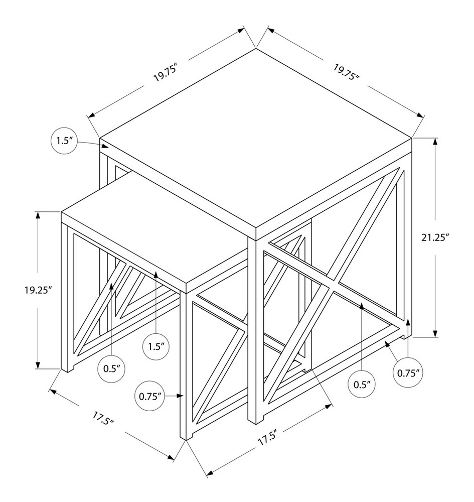 Monarch Square Nesting End/Side Accent Tables With Chrome Base (2Piece