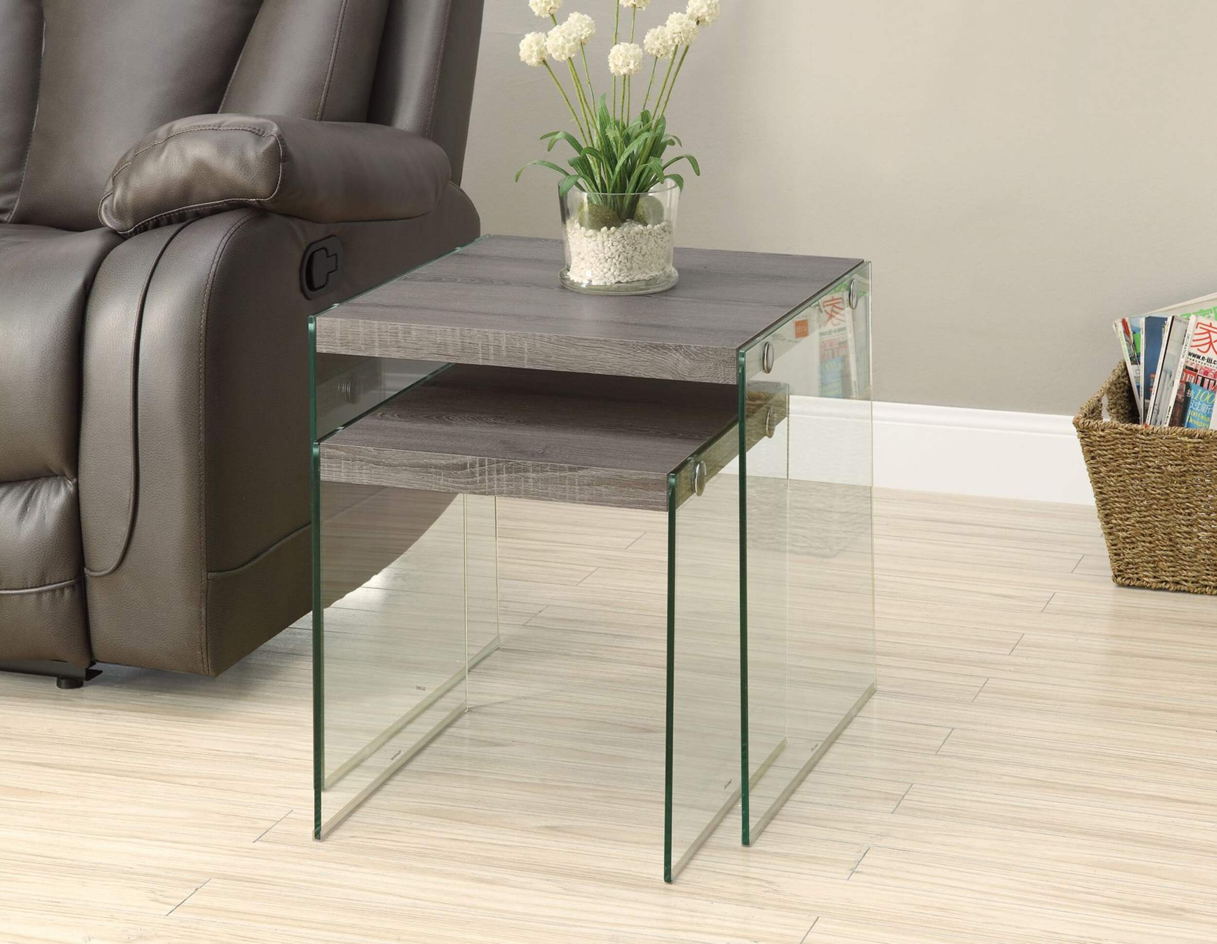 Monarch Square Nesting End/Side Accent Tables With Glass Legs (2Piece