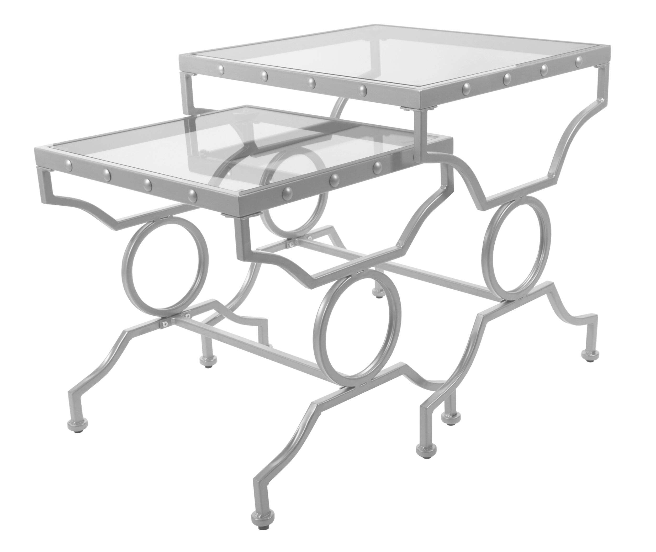 Monarch Glass Top Nesting End/Side Accent Tables With Decorative Metal Legs (2-Piece Set) Front_Three_Fourths_Angled_Right